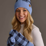 Lt. Blue & Navy Plaid Knit Pom Hat