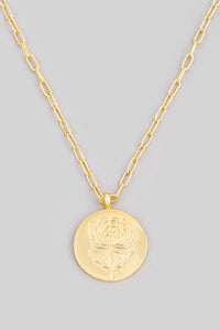 Rose Coin Disc Pendant Necklace