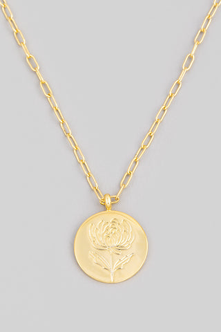 Rose Coin Disc Pendant Necklace