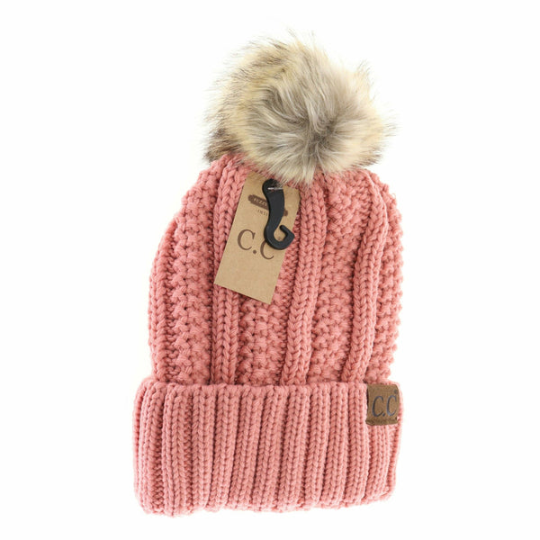 Fuzzy Lined Solid Pom CC Beanie - 5 colors