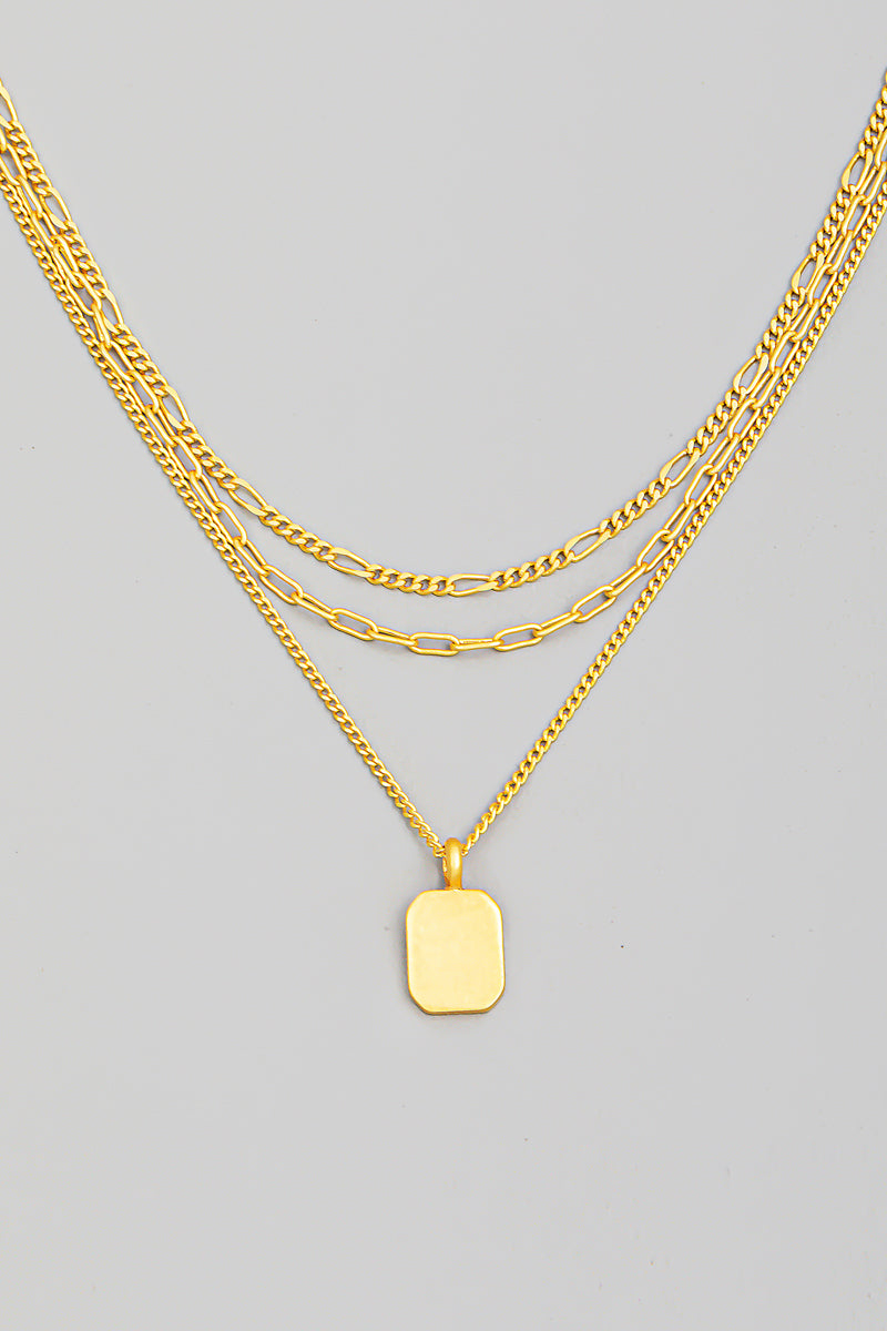 Layered Chain Link Rectangle Pendant Necklace