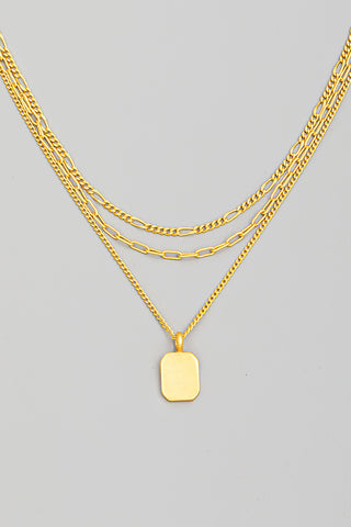 Layered Chain Link Rectangle Pendant Necklace