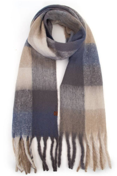 Blue Plaid Check Pattern Woven Winter Scarf C.C. Brand