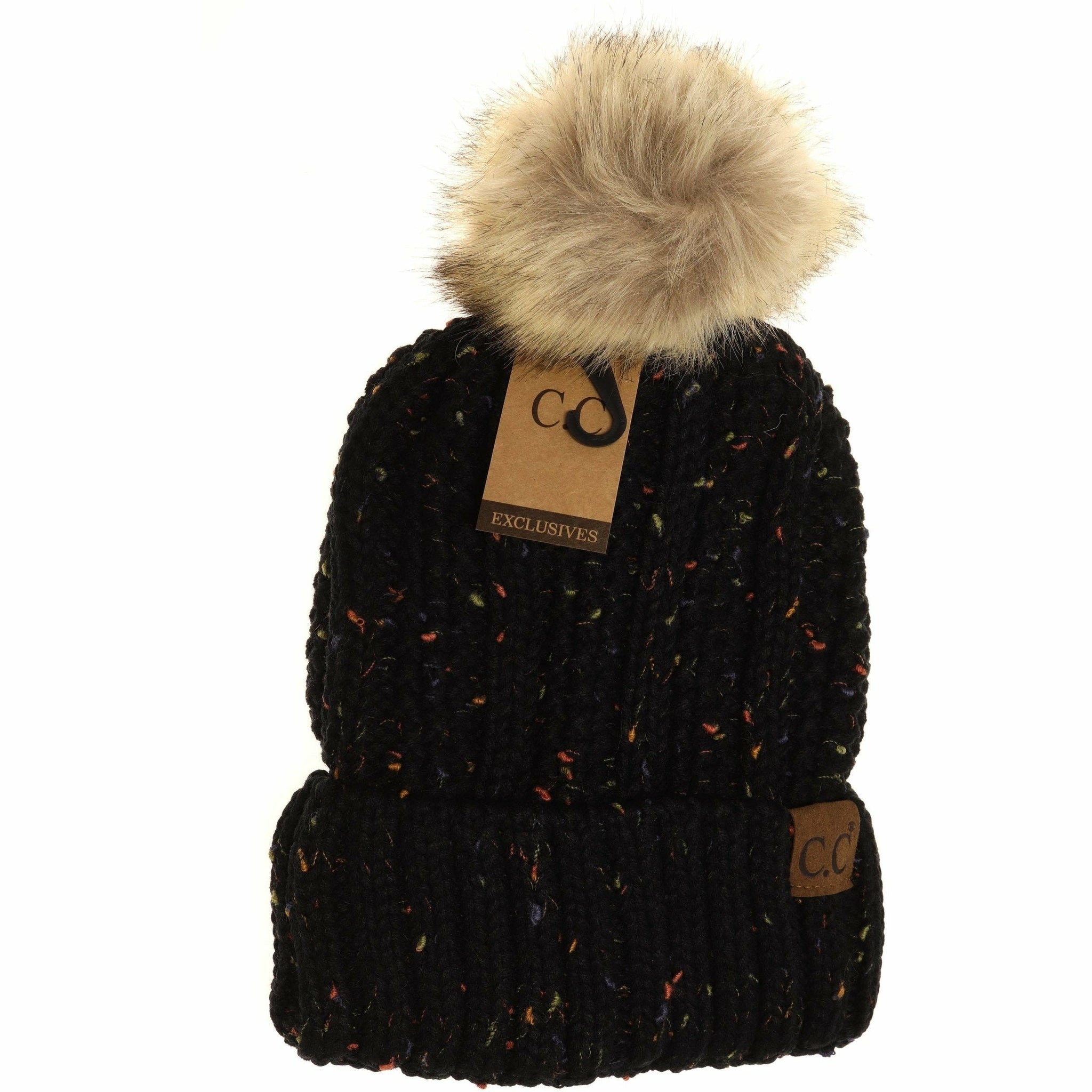 Flecked Fuzzy Lined Pom CC Beanie - 6 colors