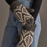 Gray & Beige Patterned Knit Mittens