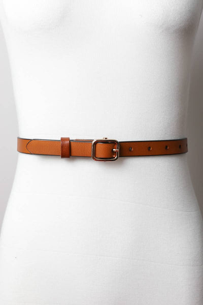 Camel Skinny Leather Belt