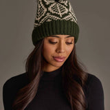 Olive & Beige Patterned Knit Pom Hat