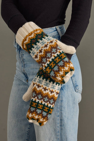 Cream & Multicolored Patterned Mittens