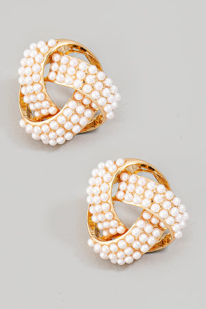 Pearl Studded Knot Twist Stud Earrings