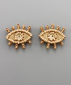 Tan Evil Eye Bead Earrings