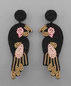 Black Beaded Parrot Earrings
