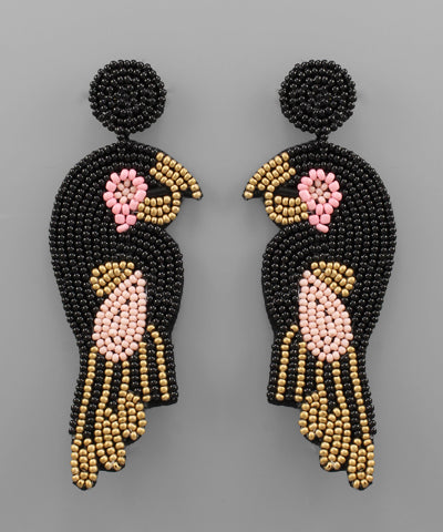 Black Beaded Parrot Earrings