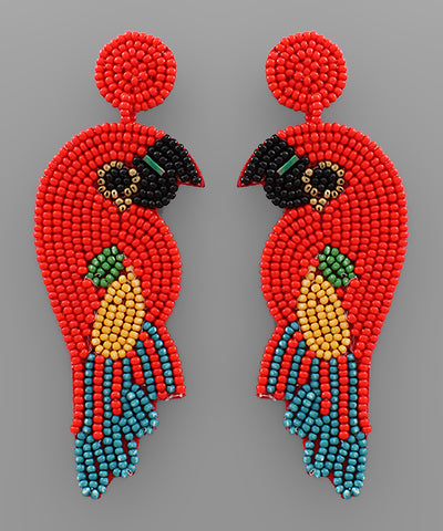 Red Beaded Parrot Earrings