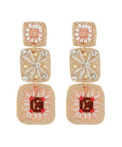 Embroidered square drop earrings