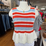 The Peplum Stripe Sleeveless Knit Top