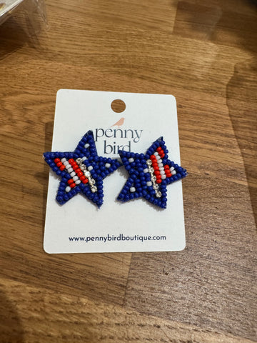 Star bead studs - red, white & blue