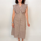 The Barcelona Brown Stripe Midi Dress