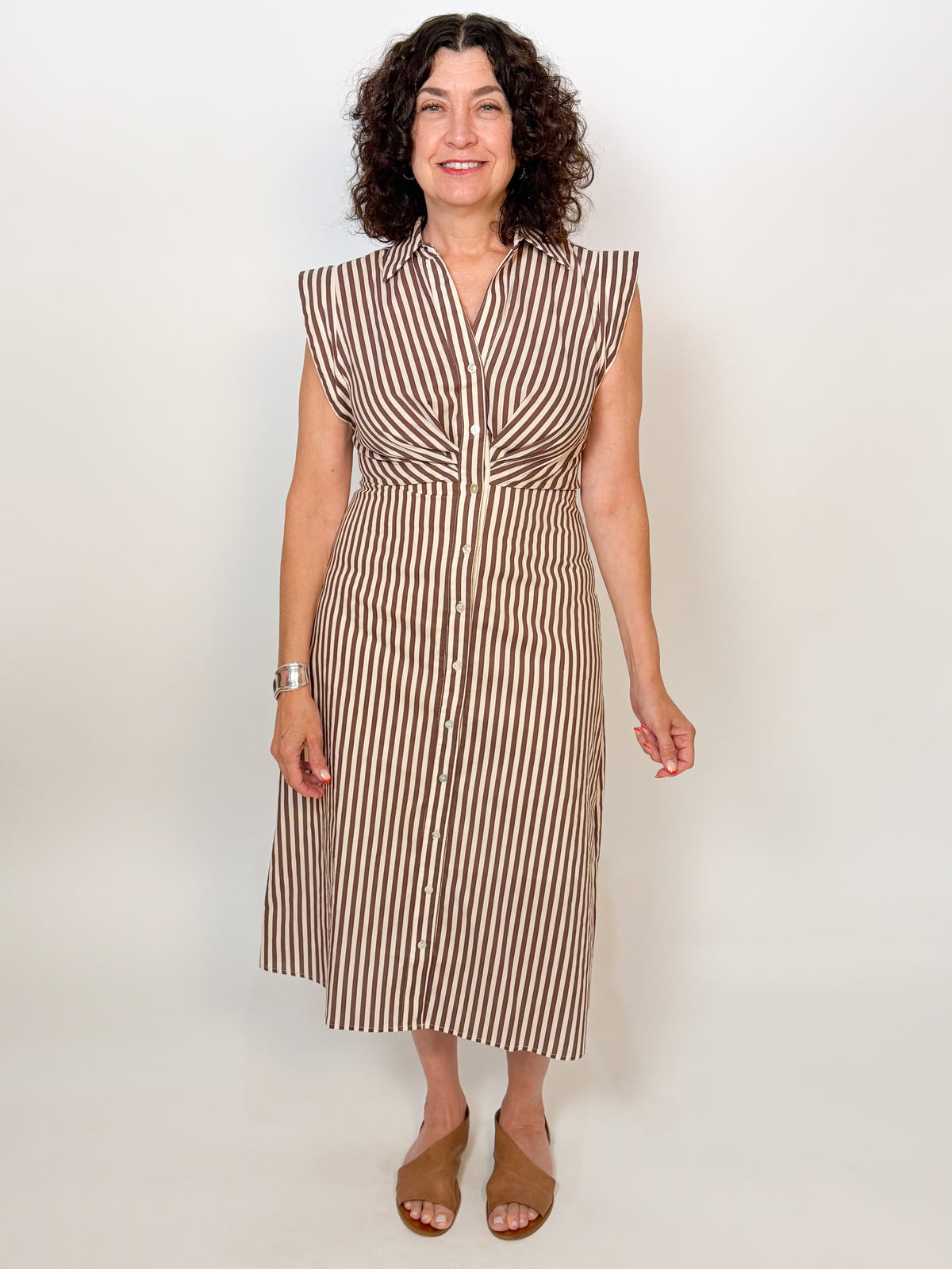 brown striped midi dress The Barcelona Stripe adhesive bra Anna | Embroidered Powder elora ribbed midi dress in noir black for women Color:Black Chantilly Lace
