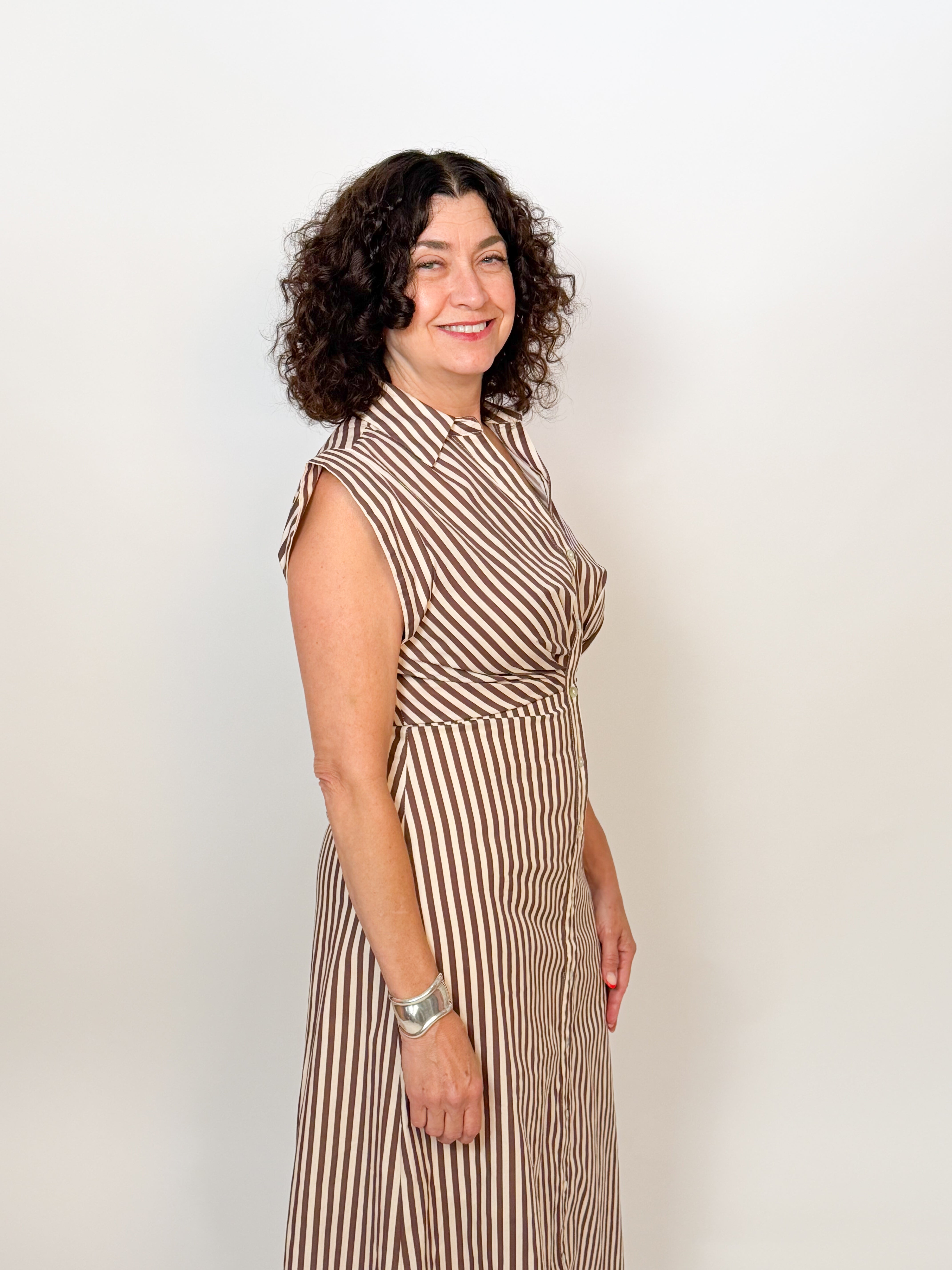 The Barcelona Brown Stripe Midi Dress