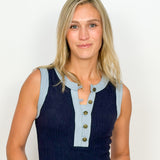 The Odell Denim Trim Sleeveless Dress