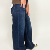 Super High Rise Dark Wash Wide Leg Jeans - Vervet Denim - B6