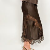 The Kyoto Asymmetrical Brown Satin Skirt
