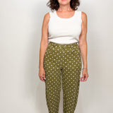 The Dori Olive Polka Dot Barrel Pants