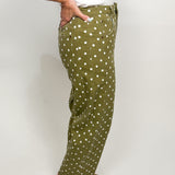 The Dori Olive Polka Dot Barrel Pants