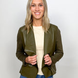 The Channing Faux Leather Draped Jacket