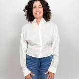 The Athena White Smocked Back Button Down Shirt