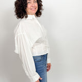 The Athena White Smocked Back Button Down Shirt