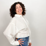 The Athena White Smocked Back Button Down Shirt