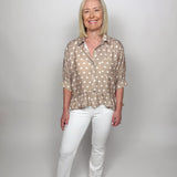 The Clara Mocha Polka Dot Peplum Top