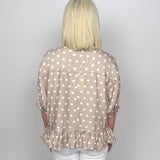 The Clara Mocha Polka Dot Peplum Top