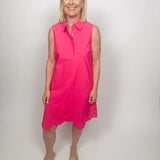 The Bronte Hot Pink Sleeveless Eyelet Hem Dress