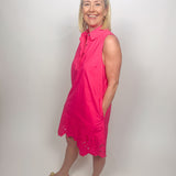 The Bronte Hot Pink Sleeveless Eyelet Hem Dress