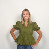 The Landon Eyelet Peplum Top
