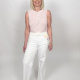 Tummy Control White Mid Rise Ankle Straight Raw Hem - Risen Jeans