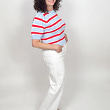 Tummy Control White Mid Rise Ankle Straight Raw Hem - Risen Jeans