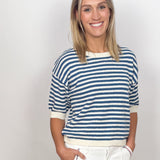The Ellen Blue Stripe Short Sleeve Knit