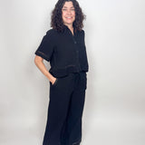 The Avery Black Trim Linen Blend Pants