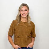 The Colby Horse Bit Faux Suede Top