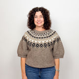 The Athena Mocha Fair Isle Short Sleeve Sweater