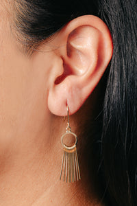 Gold Bar Fringe Hoop Drop Hook Earrings