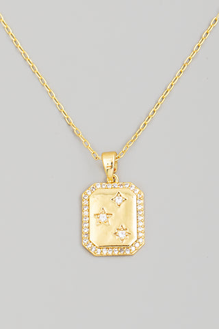 Rhinestone Trim Rectangle Pendant Necklace