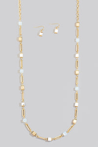 Cube Stone Charms Long Chain Necklace Set