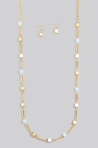 Cube Stone Charms Long Chain Necklace Set