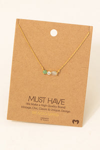 Green Gold Dipped Triple Stud Bar Charm Necklace