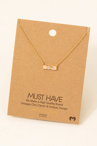 Pink Gold Dipped Triple Stud Bar Charm Necklace
