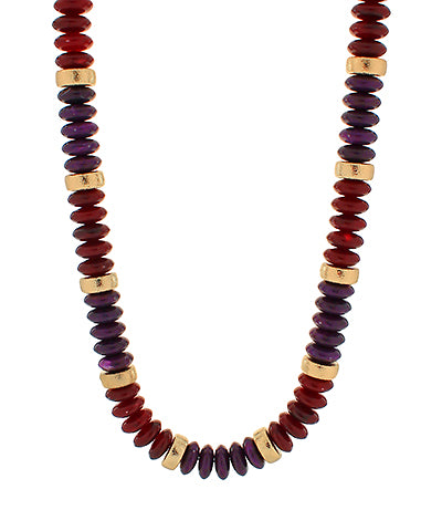 Burgundy Wide Bead Stone Necklace